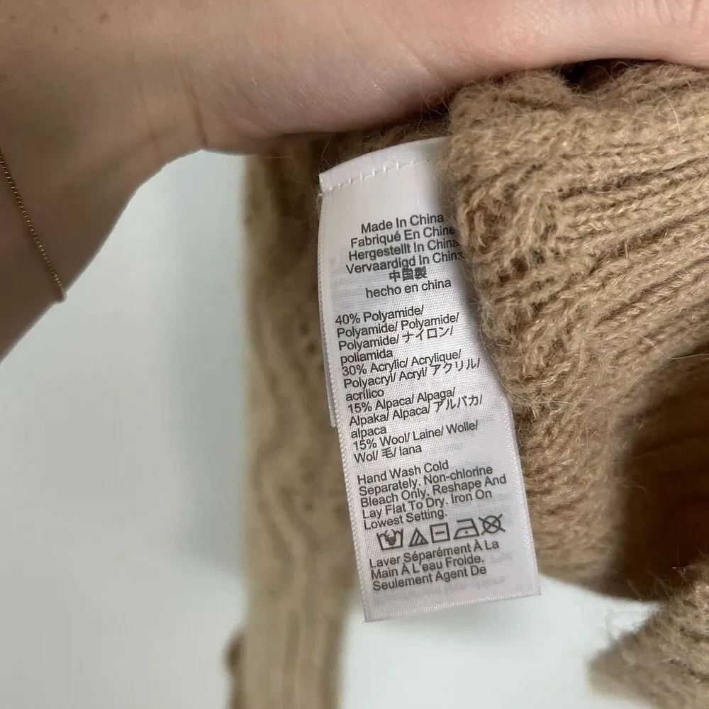 J.crew S Pointelle Sweater Alpaca Wool Camel Tan Scallop Fisherman Quiet Luxury